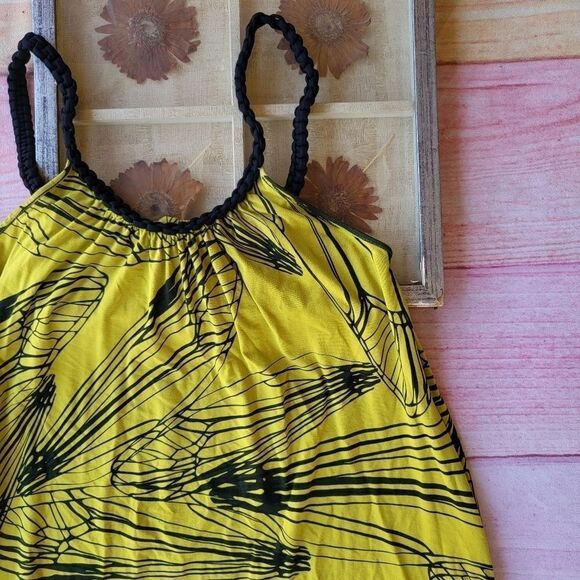 Bel Kazan Chartreuse/Black Abstract Knit High Low Maxi Dress Women’s Size‎ Small - Picture 2 of 6